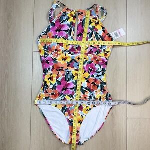 Anne Cole Floral‎ One Piece Swimsuit Size 10 NWT Halter Ruffle Strap Multicolor